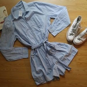 NWT J. Crew Blue Pinstripe Oxford Romper